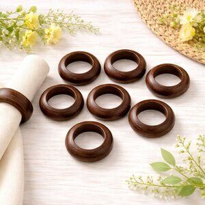 Vintage Wooden Napkin Rings Set of 8 Dark Wood Farmhouse Table Decor Rustic
